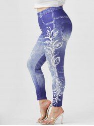 Plus Size 3D Floral Print High Waisted Jeggings -  