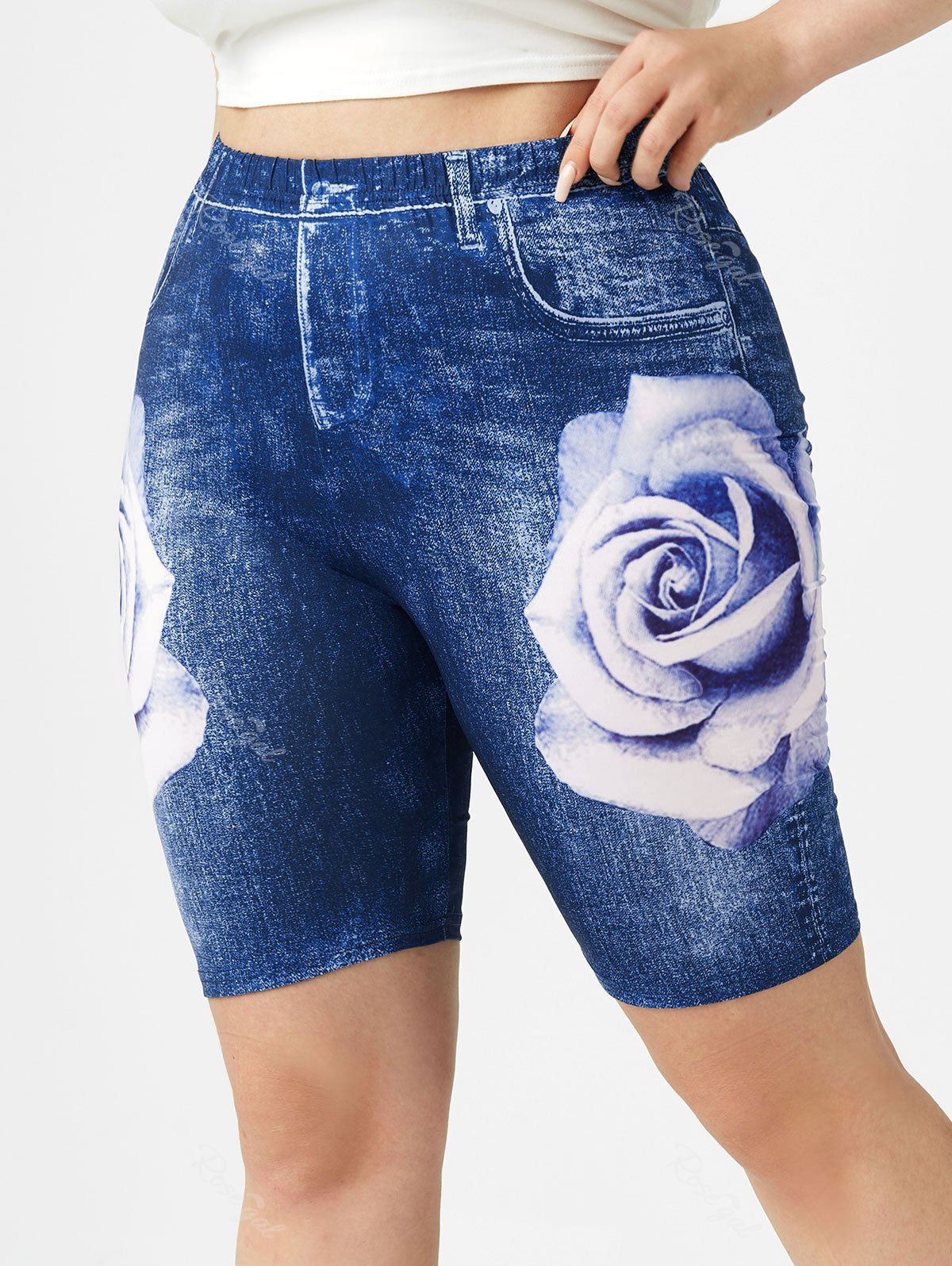 New Plus Size Rose 3D Print Biker Shorts  