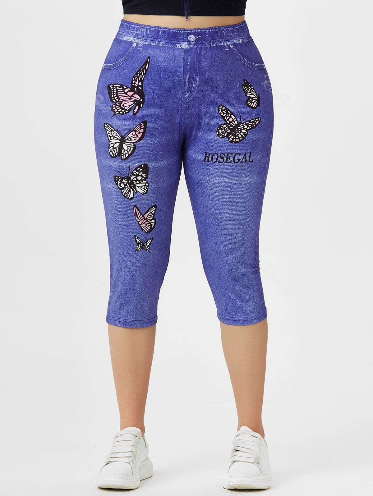 Chic Plus Size & Curve 3D Logo Butterfly Print Capri Jeggings  