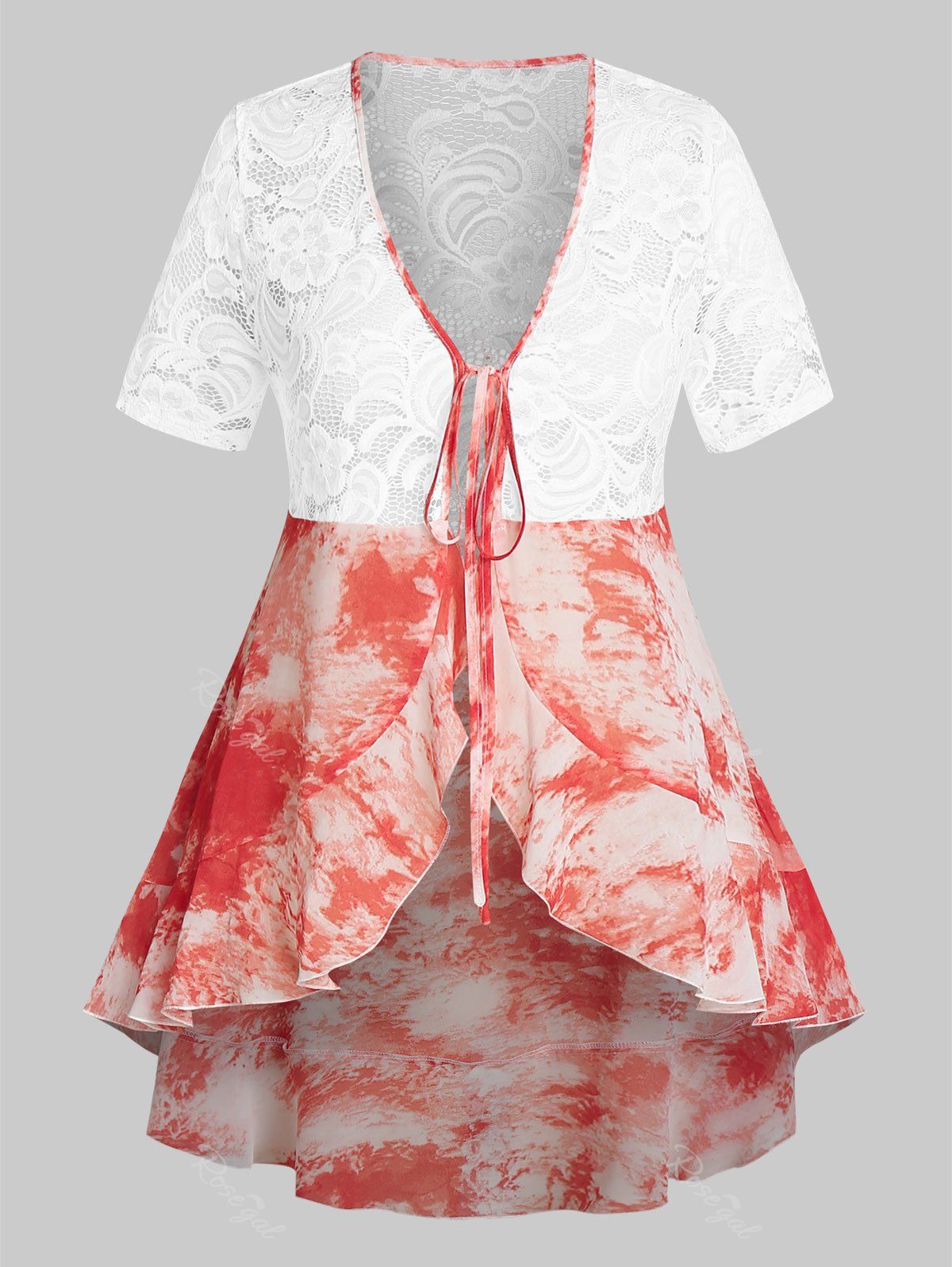 Cardigan Teinté en Dentelle Transparente Grande Taille à Volants Blanc 4X