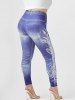 Plus Size 3D Floral Print High Waisted Jeggings -  