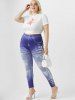 Plus Size 3D Floral Print High Waisted Jeggings -  
