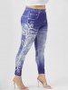 Legging à Imprimé 3D Fleuri à Taille Haute de Grande Taille - Bleu clair 4X