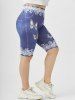 Plus Size 3D Denim Lace Butterfly Print Knee Length Shorts -  