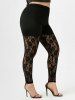 Plus Size Flower Lace High Waisted Skinny Leggings -  
