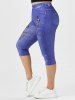 Plus Size & Curve 3D Logo Butterfly Print Capri Jeggings -  