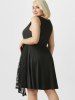 Plus Size Grommet V Neck Lace Layered Dress -  