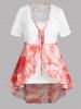 Plus Size Tie Dye Lace See Thru Ruffle Cardigan -  