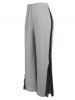 Plus Size Slit Lace Panel High Waisted Pants -  