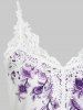 Plus Size Floral Print Ombre Color Lace Panel Tank Top -  