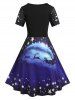 Plus Size Elk Moon Print Cutout Crossover Christmas Dress -  