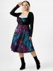 Plus Size Ombre Paisley Scarf Print Lace Insert Lace-up Dress -  