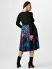 Plus Size Ombre Paisley Scarf Print Lace Insert Lace-up Midi Dress -  