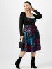 Plus Size Ombre Paisley Scarf Print Lace Insert Lace-up Midi Dress -  