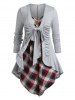 Plus Size Ruched Front Tie Flounce Top and Plaid Irregular Camisole -  