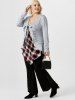 Plus Size Ruched Front Tie Flounce Top and Plaid Irregular Camisole -  
