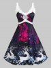 Plus Size Elk Print 3D Galaxy Lace Panel Christmas Midi Dress -  
