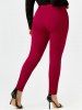 Plus Size High Rise Pockets Skinny Colored Pants -  