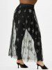 Pantalon Superposé Flocon de Neige en Maille Transparente de Grande Taille à Paillettes - Noir 5X