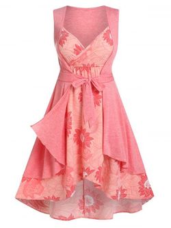 Plus Size & Curve High Low Floral Print Surplice Midi Cottagecore Dress and Front Tie Top - LIGHT PINK - 3X