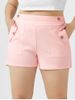 Plus Size High Rise Pocket Buttoned Shorts -  