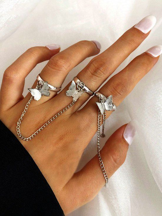 Affordable 3 Pcs Butterfly Charm Chain Ring Set  