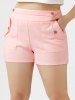 Plus Size High Rise Pocket Buttoned Shorts -  