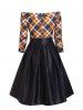 Plaid Off Shoulder Pleated Detail Dress -  