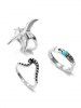 3 Pcs Retro Starfish Sea Wave Arrow Ring Set -  