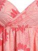 Robe Mi-Longue Plissée Courbe à Imprimé Fleurie de Cottagecore de Grande Taille et Haut Noué en Avant - Rose clair 3X