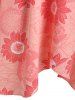 Robe Mi-Longue Plissée Courbe à Imprimé Fleurie de Cottagecore de Grande Taille et Haut Noué en Avant - Rose clair 4X