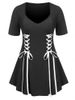 Plus Size & Curve Lace Up Swing Gothic Tee -  