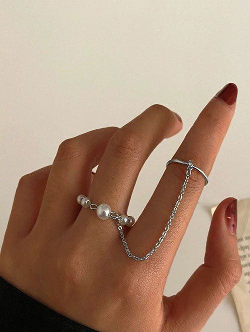 Fancy Retro Faux Pearl Chain Integrated Ring  