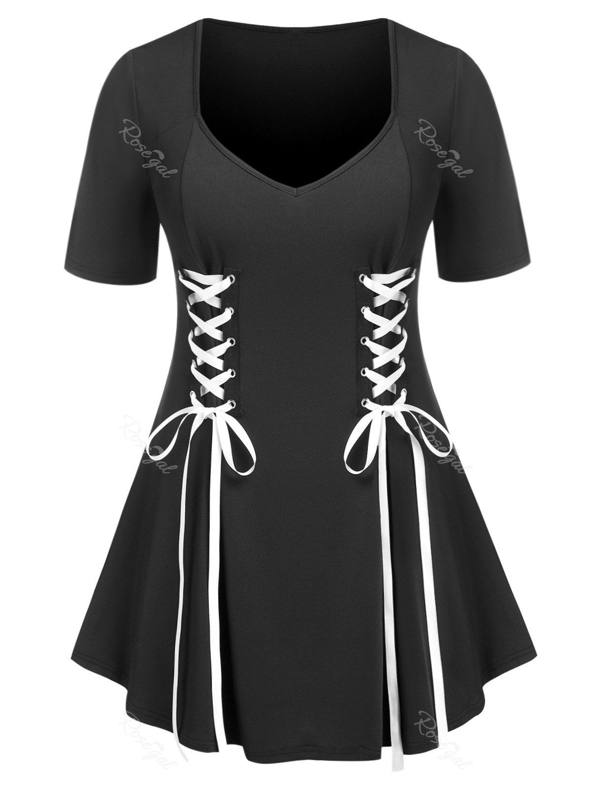 Fashion Plus Size & Curve Lace Up Swing Gothic Tee  