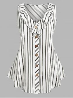Plus Size & Curve Ruffle Striped Button Front Sleeveless Blouse - WHITE - L | US 12