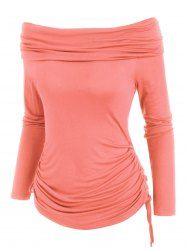 Foldover Off Shoulder Cinched T-shirt -  