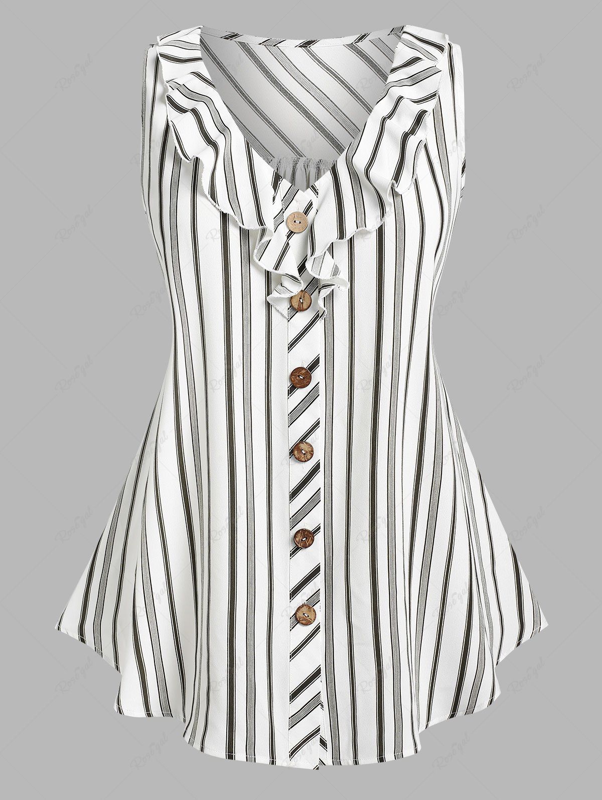 Shop Plus Size & Curve Ruffle Striped Button Front Sleeveless Blouse  