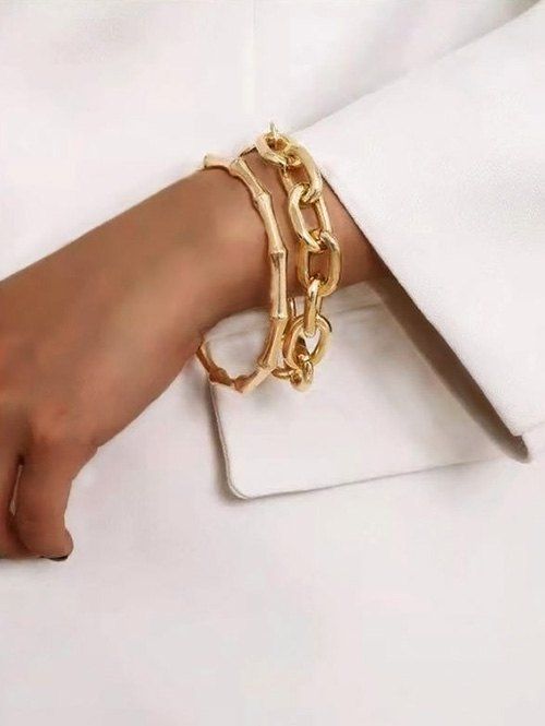 Hot 2 Pcs Bamboo Shape Thick Chain Bracelet Set  