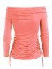 T-shirt Sanglé Plié à Epaule Dénudée - Rose clair XL
