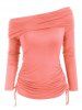 Foldover Off Shoulder Cinched T-shirt -  