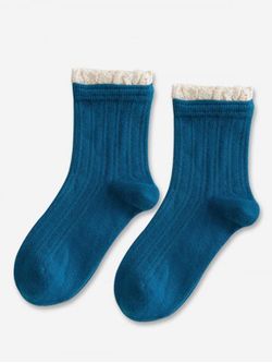 Preppy Style Ruffle Edge Ribbed Quarter Socks - NAVY BLUE