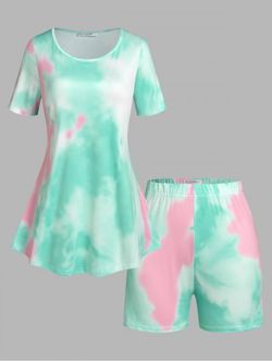 Plus Size & Curve Tie Dye  Shorts Pajamas Set - MULTI - 1X