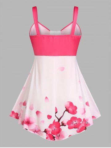 Plus Size & Curve Ruched Floral Print Empire Waist Tank Top
