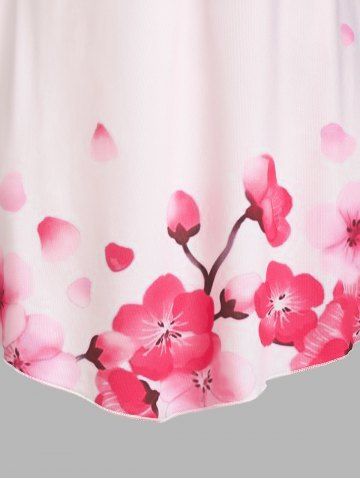 Plus Size & Curve Ruched Floral Print Empire Waist Tank Top
