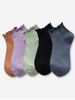 5 Pairs Lettuce Trim Solid Socks Set -  