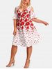 Plus Size Rose Print Cold Shoulder Surplice Cottagecore Dress -  