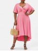 Plus Size & Curve Bell Sleeve Crossover High Low Dress -  