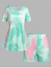 Plus Size & Curve Tie Dye  Shorts Pajamas Set -  