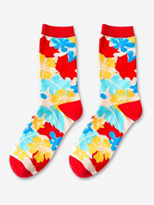 Unique Printed Winter Colorblock Mid Calf Socks  