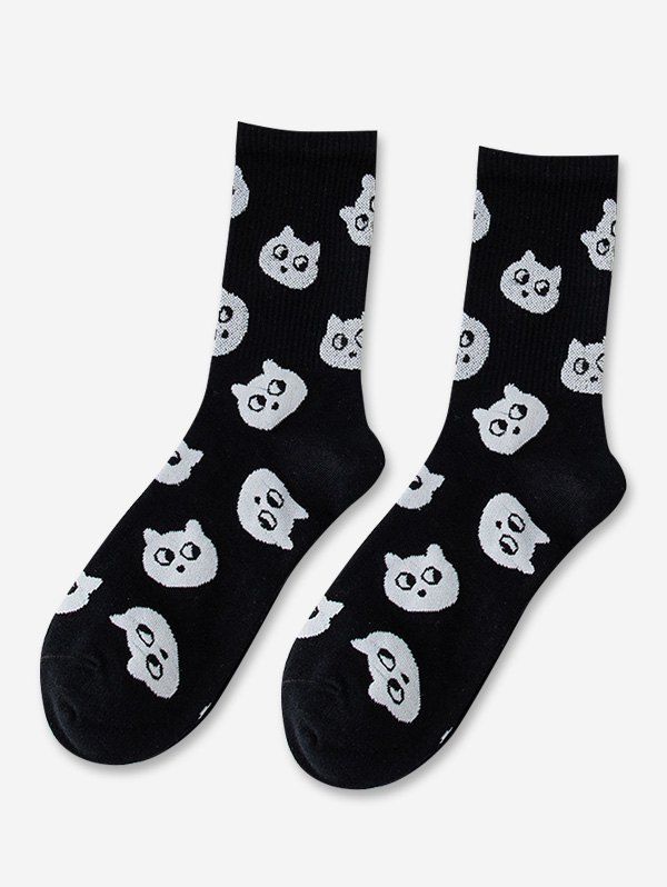 Store Cartoon Printed Cats Crew Socks  